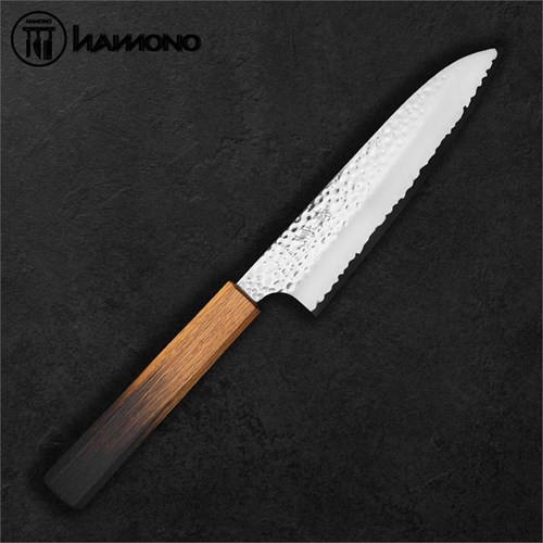 Seki Kanetsugu Santoku 170mm VG10 Oak Wood Handle Burnt Lacquer