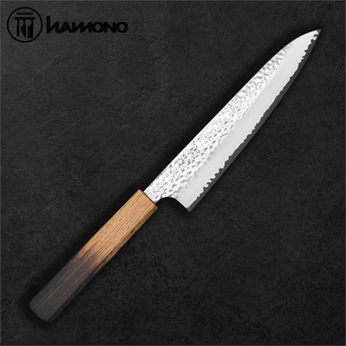 Seki Kanetsugu Chef 200mm VG10 Oak Wood Handle Burnt Lacquer