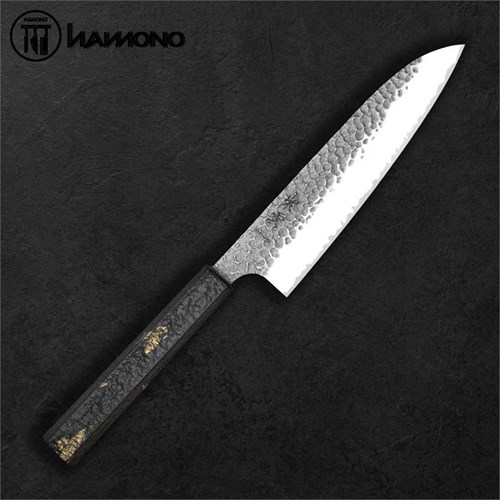 Seki Kanetsugu Santoku 170mm VG10 Oak Wood Handle Gold Leaf Silver
