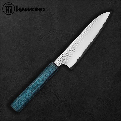 Seki Kanetsugu Santoku 170mm VG10 Oak Wood Handle Pattern Blue